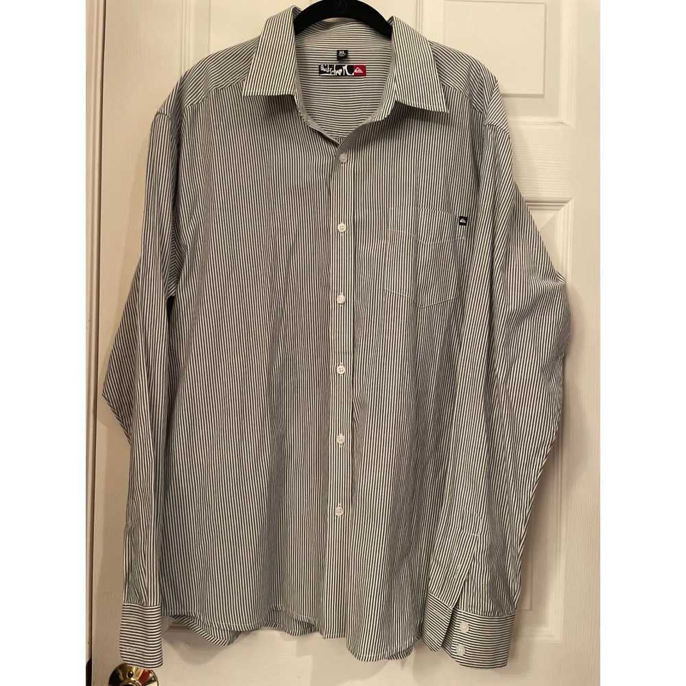 Quiksilver Mens XL Long Sleeve Pinstripe Button Down Shirt Black White UQMSH894
